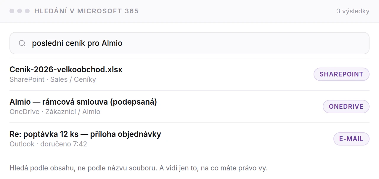 Hledání napříč Microsoft 365